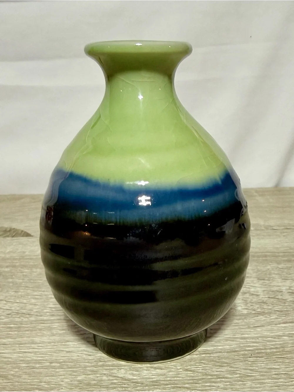 Kotobuki Japanese Mini Ikebana Vase Ceramic, vibrant green, blue, and black